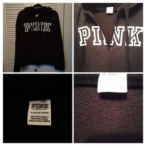 Pink Victoria Secret 1/4 zip cropped hoodie Sz XL.